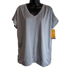 Champion Duo Dry Womens Large Gray Athletic V Neck Shirt Short Sleeve Loose Fit